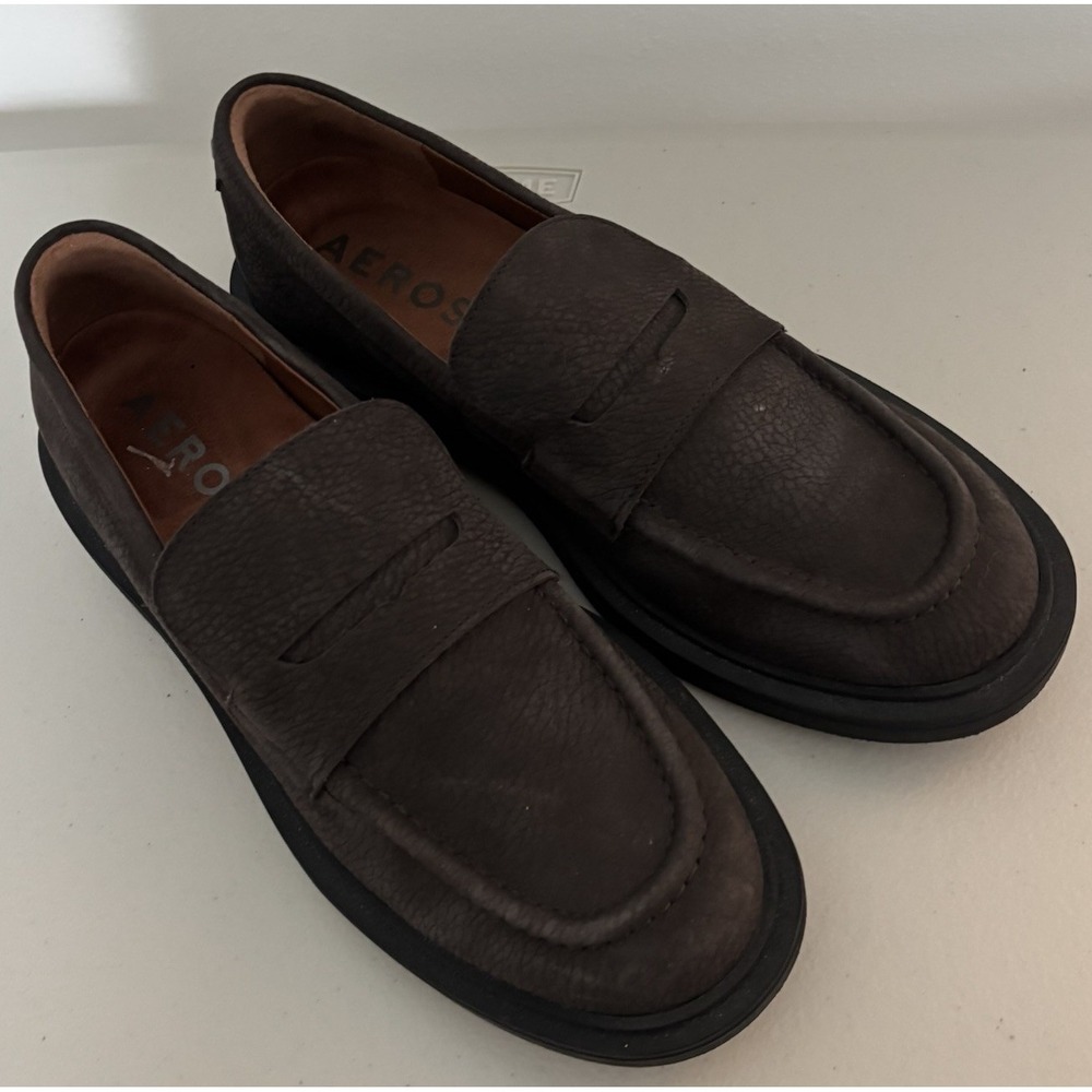 Aerosoles Women's Gelso Java Pebble Nubuck Block Heel Loafers US 8.5 Comfy